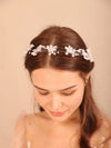 White Flower Pearl Hair Vine Wire, Bridal Floral Wire Hairpiece, Wedding Silver Wire Headband, Wire Pearl Head Wreath, Bride Hair Garland - KaleaBoutique.com