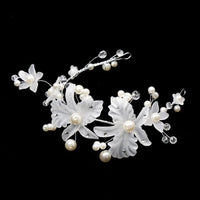 White Flower Pearl Wire Headband, Bridal Floral Head Wreath Tiara, Wedding Flower Girl White Headpiece - KaleaBoutique.com