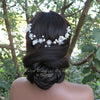 White Flower Pearl Wire Headband, Wedding Silver Wire Headband, Bridal Floral Tiara Head Wreath - KaleaBoutique.com