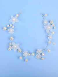 White Flower Pearl Wire Headband, Wedding Silver Wire Headband, Bridal Floral Tiara Head Wreath - KaleaBoutique.com