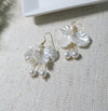 White Flower Petal Earrings, Wedding Pearl Dangle Tassel Earrings, Bridal or Bridesmaid Floral Pearl Earrings - KaleaBoutique.com