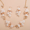 White Flower Wedding 3 PC Jewelry Set, Porcelain Flower Necklace and Earrings, or Floral Wire Bracelet or Headband - KaleaBoutique.com