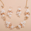 White Flower Wire Necklace Wedding 3 PC Jewelry Set, Porcelain Flower Necklace and Earrings, Bridal Floral Necklace, Floral Vine Jewelry - KaleaBoutique.com
