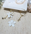 White Flowerhead Dangle Crystal Gold Hoop Studs Gems Boho Wedding Bridal Bridesmaid Glam Pearl Fashion Omega Latch  Statement Earrings - KaleaBoutique.com