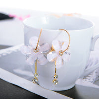 White Flower Dangle Crystal Charm Hoop Earrings, Omega Latch Back Gold Hoop Earrings with Removable Dangles - KaleaBoutique.com