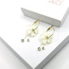 White Flowerhead Dangle Crystal Gold Hoop Studs Gems Boho Wedding Bridal Bridesmaid Glam Pearl Fashion Omega Latch  Statement Earrings - KaleaBoutique.com