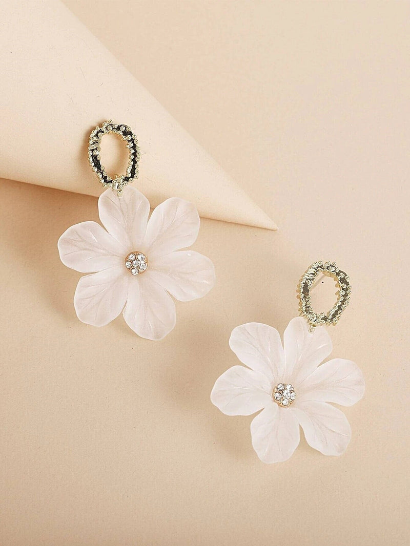 White Flowerhead Dangle Earrings, Wedding Bridal or Bridesmaid Tassel S925 Silver Post Stud Earrings - KaleaBoutique.com