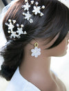 White Flowerhead Dangle Earrings, Wedding Bridal or Bridesmaid Tassel S925 Silver Post Stud Earrings - KaleaBoutique.com