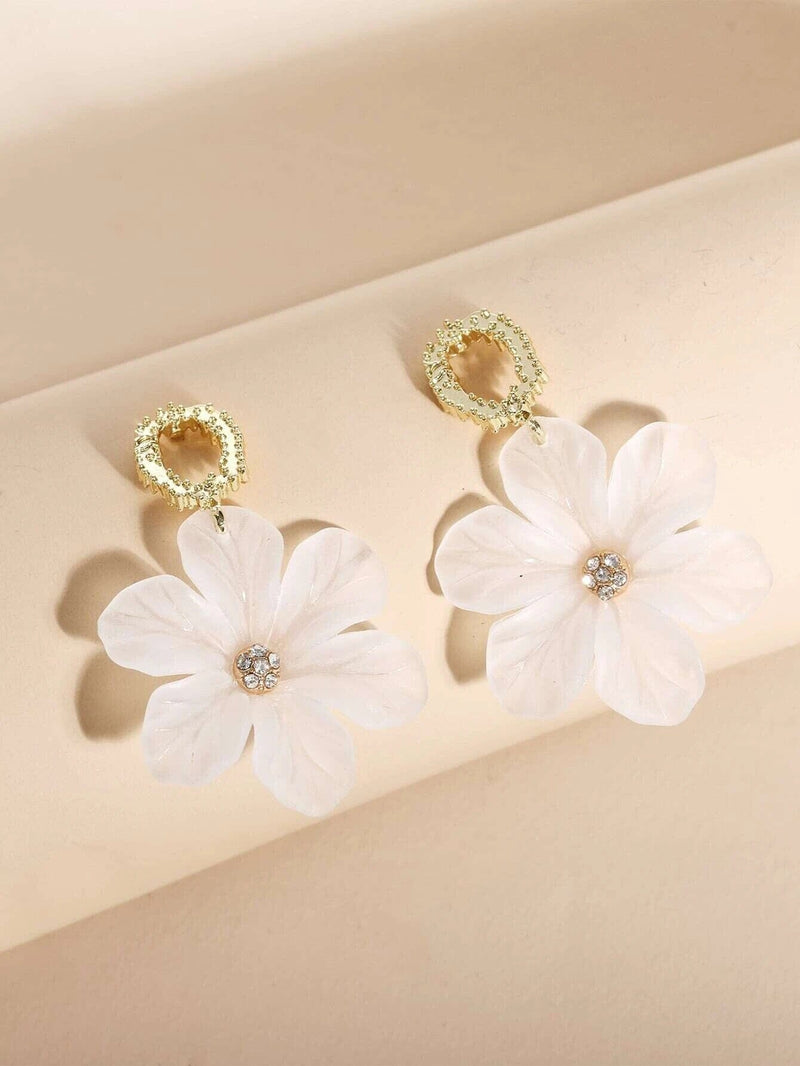 White Flowerhead Dangle Earrings, Wedding Bridal or Bridesmaid Tassel S925 Silver Post Stud Earrings - KaleaBoutique.com