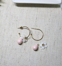 White Flowerhead Hoop Earrings, Minimalist Wedding Bridal or Bridesmaid Hooped Studs, Pink or Aqua Dangle - KaleaBoutique.com