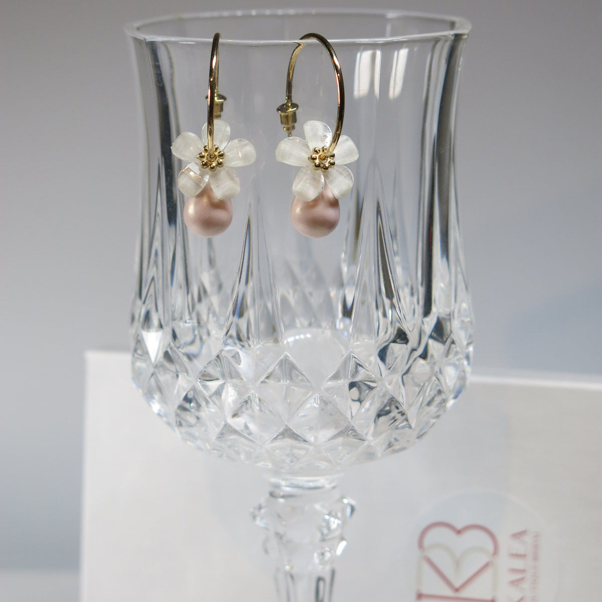 White Flowerhead Hoop Earrings, Minimalist Wedding Bridal or Bridesmaid Hooped Studs, Pink or Aqua Dangle - KaleaBoutique.com
