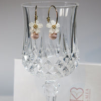 White Flowerhead Hoop Earrings, Minimalist Wedding Bridal or Bridesmaid Hooped Studs, Pink or Aqua Dangle - KaleaBoutique.com