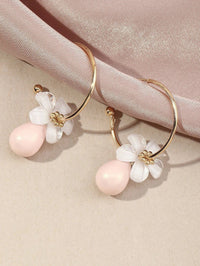 White Flowerhead Hoop Earrings, Minimalist Wedding Bridal or Bridesmaid Hooped Studs, Pink or Aqua Dangle - KaleaBoutique.com
