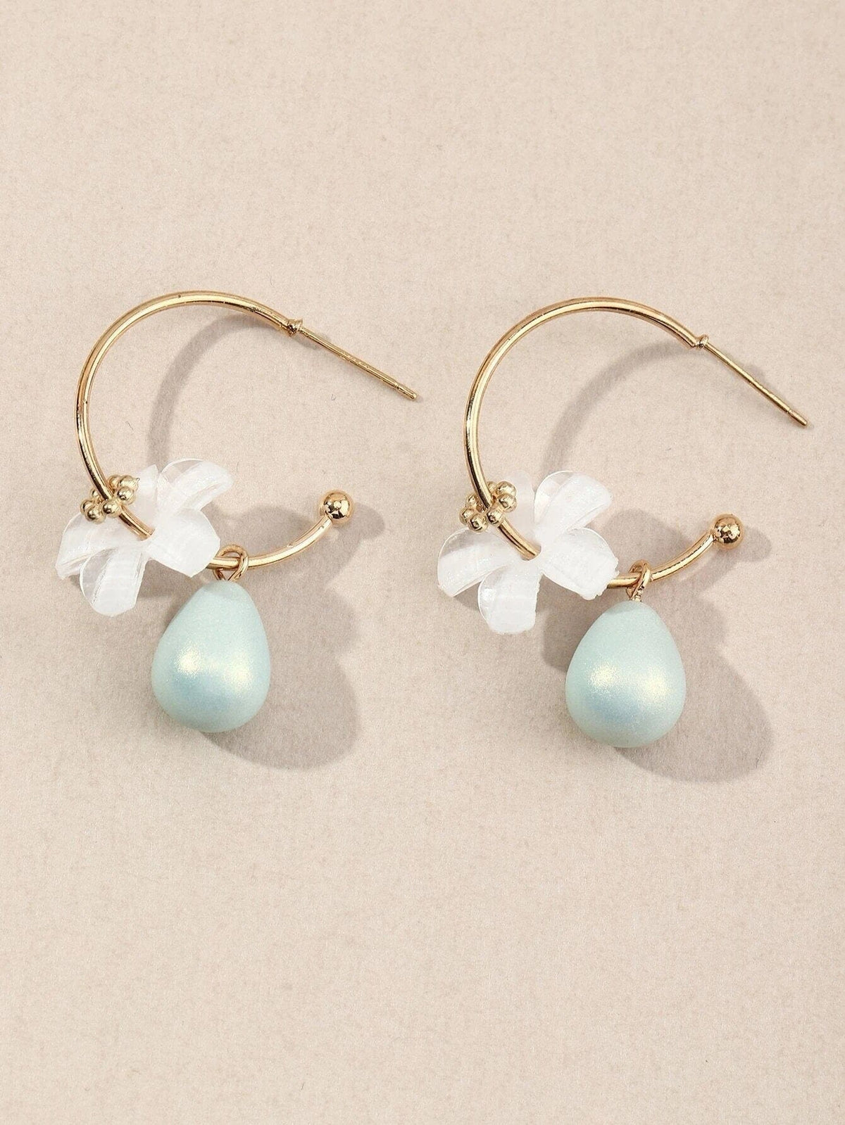 White Flowerhead Hoop Earrings, Minimalist Wedding Bridal or Bridesmaid Hooped Studs, Pink or Aqua Dangle - KaleaBoutique.com