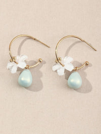 White Flowerhead Hoop Earrings, Minimalist Wedding Bridal or Bridesmaid Hooped Studs, Pink or Aqua Dangle - KaleaBoutique.com