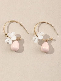 White Flowerhead Hoop Earrings, Minimalist Wedding Bridal or Bridesmaid Hooped Studs, Pink or Aqua Dangle - KaleaBoutique.com