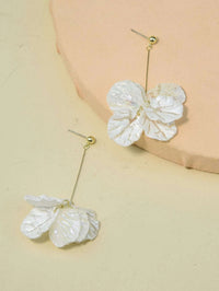 White Frosted Petal Tassel Earrings, Floral Gold Dangle Studs, Translucent Petal Wedding Dangle Earrings, Bridal Flower Fashion Studs - KaleaBoutique.com