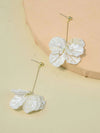 White Frosted Petal Tassel Earrings, Floral Gold Dangle Studs, Translucent Petal Wedding Dangle Earrings, Bridal Flower Fashion Studs - KaleaBoutique.com