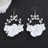 White Large Flower Dangle Hoop Earrings, Bridal Floral Hooped Earrings, Wedding Flower Pearl Wire Hoop Earrings - KaleaBoutique.com