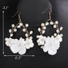 White Large Flower Dangle Hoop Earrings, Bridal Floral Hooped Earrings, Wedding Flower Pearl Wire Hoop Earrings - KaleaBoutique.com