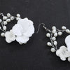 White Large Flower Dangle Hoop Earrings, Bridal Floral Hooped Earrings, Wedding Flower Pearl Wire Hoop Earrings - KaleaBoutique.com