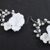 White Large Flower Dangle Earrings, Bridal Porcelain Floral Earrings, Wedding Flower Pearl Statement Fashion Wire Hoop Earrings for Bride - KaleaBoutique.com