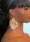 White Large Seashell Flower Hooped Earrings, Bridal Pearl Floral Hoop Earrings, Wedding Fashion Wire Hoop Earrings - KaleaBoutique.com