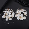 White Large Seashell Flower Dangle Earrings, Bridal Porcelain Floral Earrings, Wedding Flower Pearl Statement Fashion Wire Hoop Earrings - KaleaBoutique.com