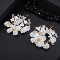 White Large Seashell Flower Hooped Earrings, Bridal Pearl Floral Hoop Earrings, Wedding Fashion Wire Hoop Earrings - KaleaBoutique.com