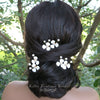 White Metal Flower Bride 3 PC Hairpin Set, Wedding Floral Minimalist Hair Pins, Bridesmaid Gold Wire Flower Hairpiece - KaleaBoutique.com