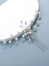 White Oval Pearl Flower 2 PC Hairpin Set, Bridal Hand Wired Pearl Hair Pins, Wedding Prom Floral Pearl Hairpiece - KaleaBoutique.com