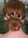 White Pearl and Metal Leaf 3 PC Hairpin Set, Bridal Pearl Wire Hair Pins, Prom Pearl Headpiece Set - KaleaBoutique.com