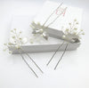 White Pearl and Metal Leaf 3 PC Hairpin Set, Bridal Pearl Wire Hair Pins, Prom Pearl Headpiece Set - KaleaBoutique.com