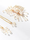 White Pearl Cluster Bridal 5 PC Hair Comb Set, Wedding Gold Wire Pearl Hair Combs and Hairpins Set, Bridesmaid Pearl Hairpieces, 5 PC Set - KaleaBoutique.com