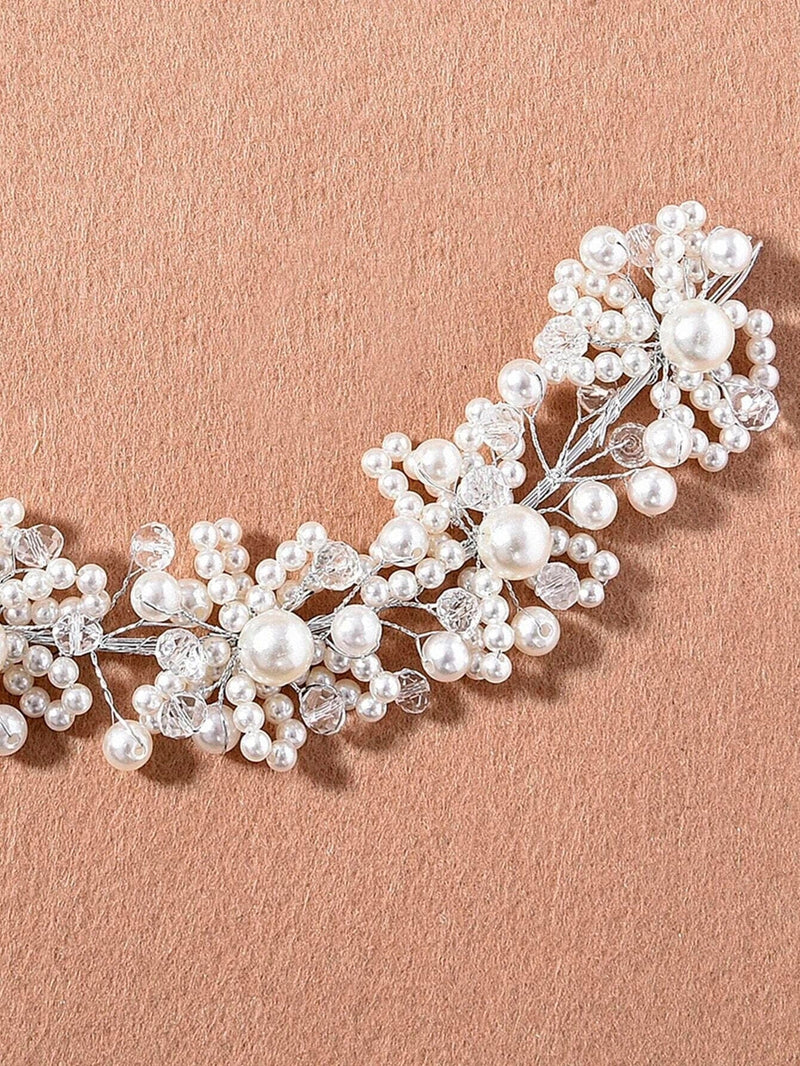 White Pearl Bridal Wire Tiara, Wedding Pearl Headband, Bridal Shower Pearl Head Wreath, Pearl Hair Vine - KaleaBoutique.com