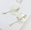 White Pearl Floral Petal Earrings, Bridal Pearl Chain Dangle Flower Fashion Boho Earrings for Wedding or Prom - KaleaBoutique.com