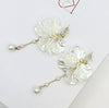 White Pearl Floral Petal Earrings, Gold Chain Tassel Earrings, Bridal Chain Dangle Flower Fashion Boho Earrings, Bridesmaid Petal Earrings - KaleaBoutique.com