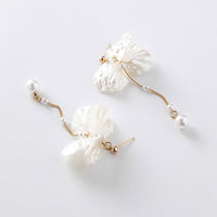 White Pearl Floral Petal Earrings, Bridal Pearl Chain Dangle Flower Fashion Boho Earrings for Wedding or Prom - KaleaBoutique.com
