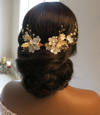 White Pearl Flower 2 PC Hairclip Set, Wedding Floral Hairclips, Bridal or Prom White Flower Hairpiece - KaleaBoutique.com