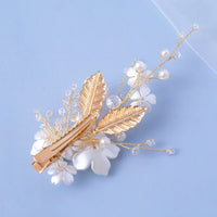 White Pearl Flower 2 PC Hairclip Set, Wedding Floral Hairclips, Bridal or Prom White Flower Hairpiece - KaleaBoutique.com