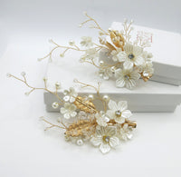 White Pearl Flower 2 PC Hairclip Set, Wedding Floral Hairclips, Bridal or Prom White Flower Hairpiece - KaleaBoutique.com