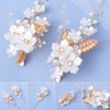 White Pearl Flower 2 PC Hairclip Set, Wedding Alligator Floral Hairclip, Bridal White Flower Hairpiece,  Gold Wire Hair Clip Set for Wedding - KaleaBoutique.com