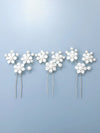 White Pearl Flower 3 PC Hairpin Set for Bride, Wedding Prom Wire Floral Hair Pins, Bridesmaid White Hairpins - KaleaBoutique.com