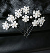 White Pearl Flower 3 PC Hairpin Set for Bride, Wedding Prom Wire Floral Hair Pins, Bridesmaid White Hairpins - KaleaBoutique.com