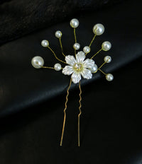 Off White Pearl Flower 2 PC Hairpin Set, Soft Wire Floral Wedding Hair Pins, Bridal Flower Hairpiece - KaleaBoutique.com