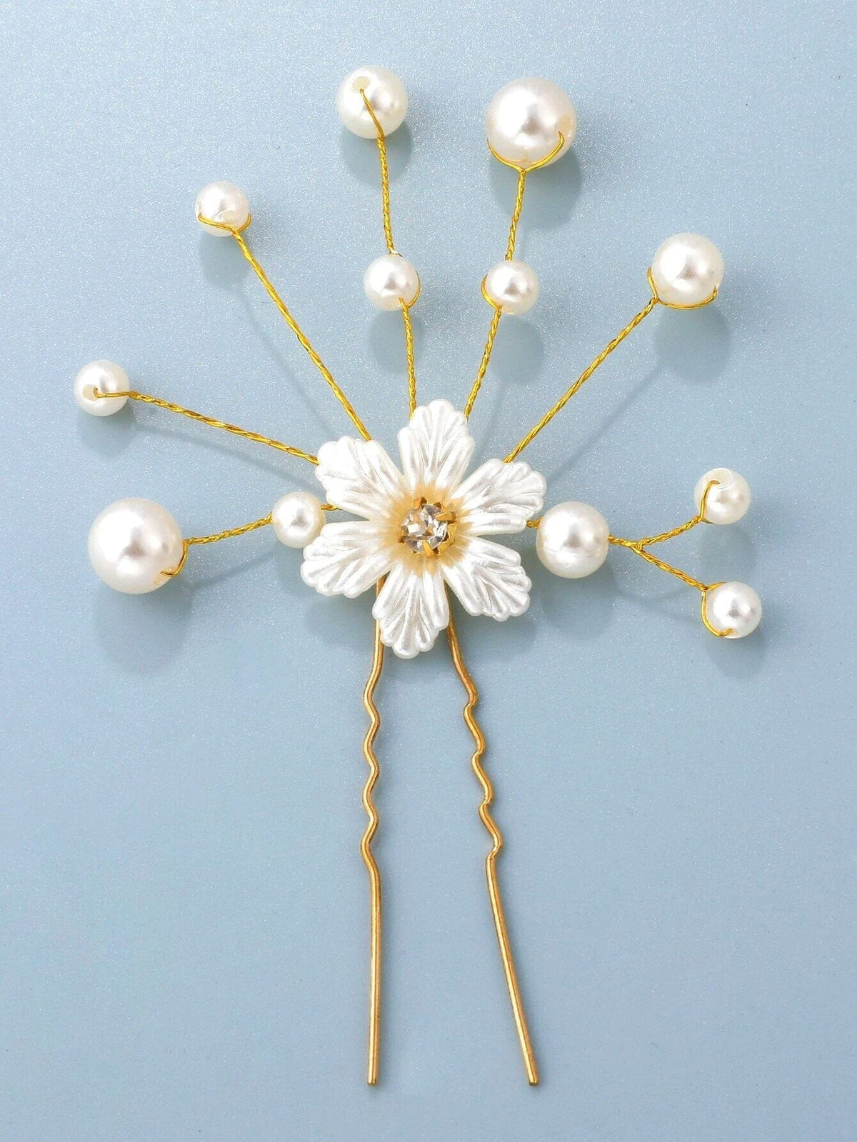 Off White Pearl Flower 2 PC Hairpin Set, Soft Wire Floral Wedding Hair Pins, Bridal Flower Hairpiece - KaleaBoutique.com