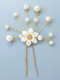 Off White Pearl Flower 2 PC Hairpin Set, Soft Wire Floral Wedding Hair Pins, Bridal Flower Hairpiece - KaleaBoutique.com