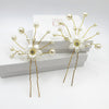 White Pearl Flower Bridal 2 PC Hairpin Set, Soft Gold Wire Floral Pearl Wedding Hair Pins, Bride Floating Pearls Flower Hairpiece - KaleaBoutique.com