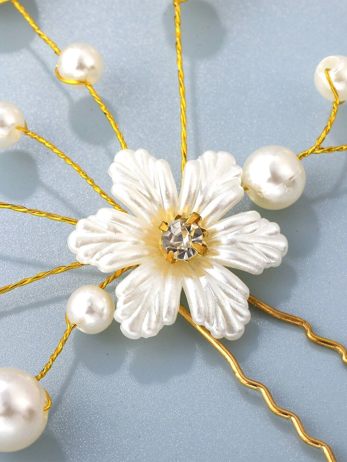 Off White Pearl Flower 2 PC Hairpin Set, Soft Wire Floral Wedding Hair Pins, Bridal Flower Hairpiece - KaleaBoutique.com