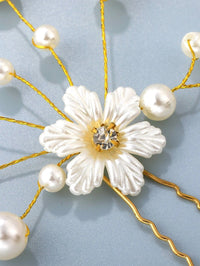 Off White Pearl Flower 2 PC Hairpin Set, Soft Wire Floral Wedding Hair Pins, Bridal Flower Hairpiece - KaleaBoutique.com